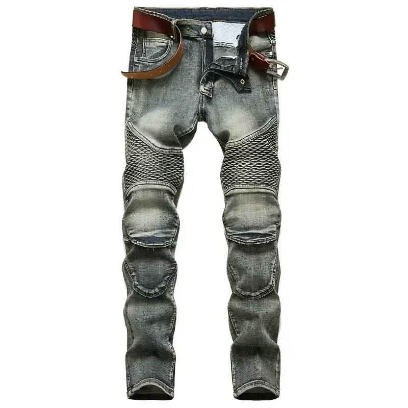 Hip-hop Streetwear männer Slim Jeans Vintage Patchwork Rock Biker Denim Hosen Hohe Qualität Mode Amerikanische Hosen