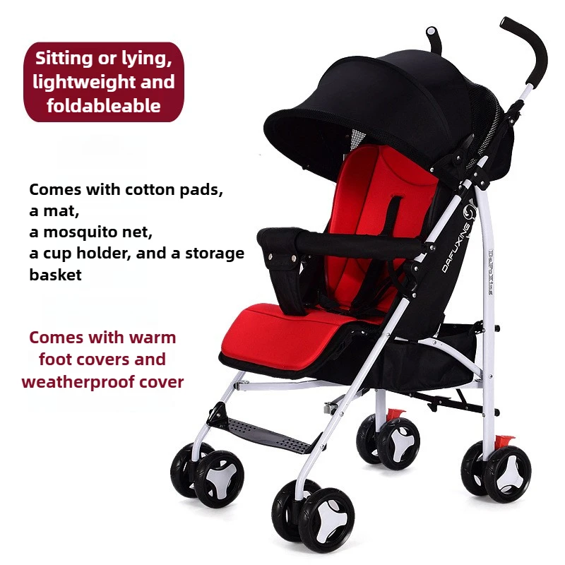 Tragbarer Kinderwagen, faltbar, kann sitzen oder liegen, stoßfest, universeller Kinderwagen für alle Jahreszeiten Image