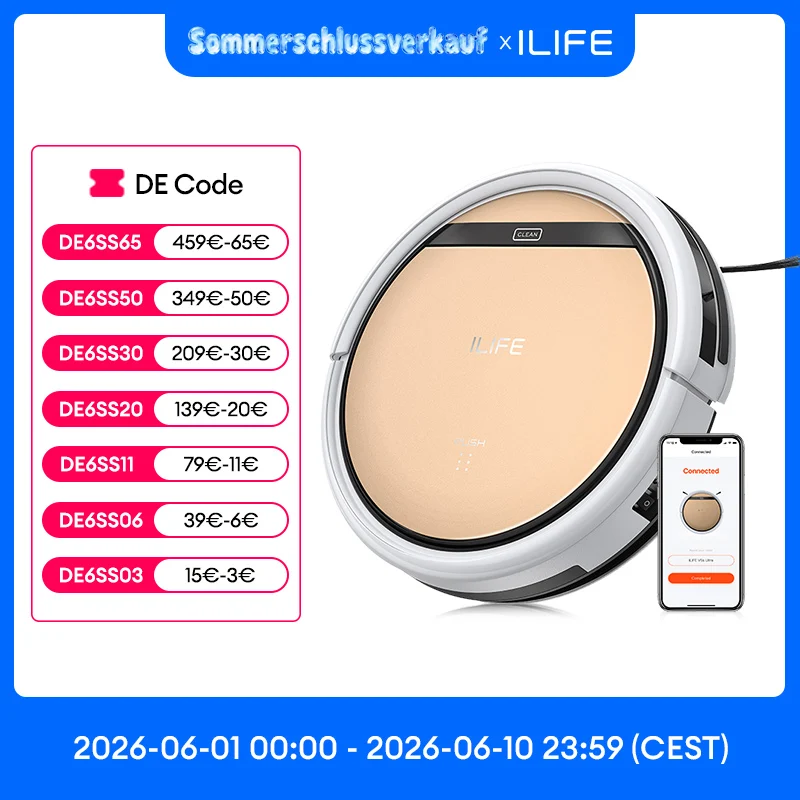 ILIFE V5s Ultra Roboter-Staubsauger und Wischmopp-Kombination, 4000Pa Saugkraft, App-/Fernbedienung, Kartenkennzeichnung, Reinigungsplanung Image