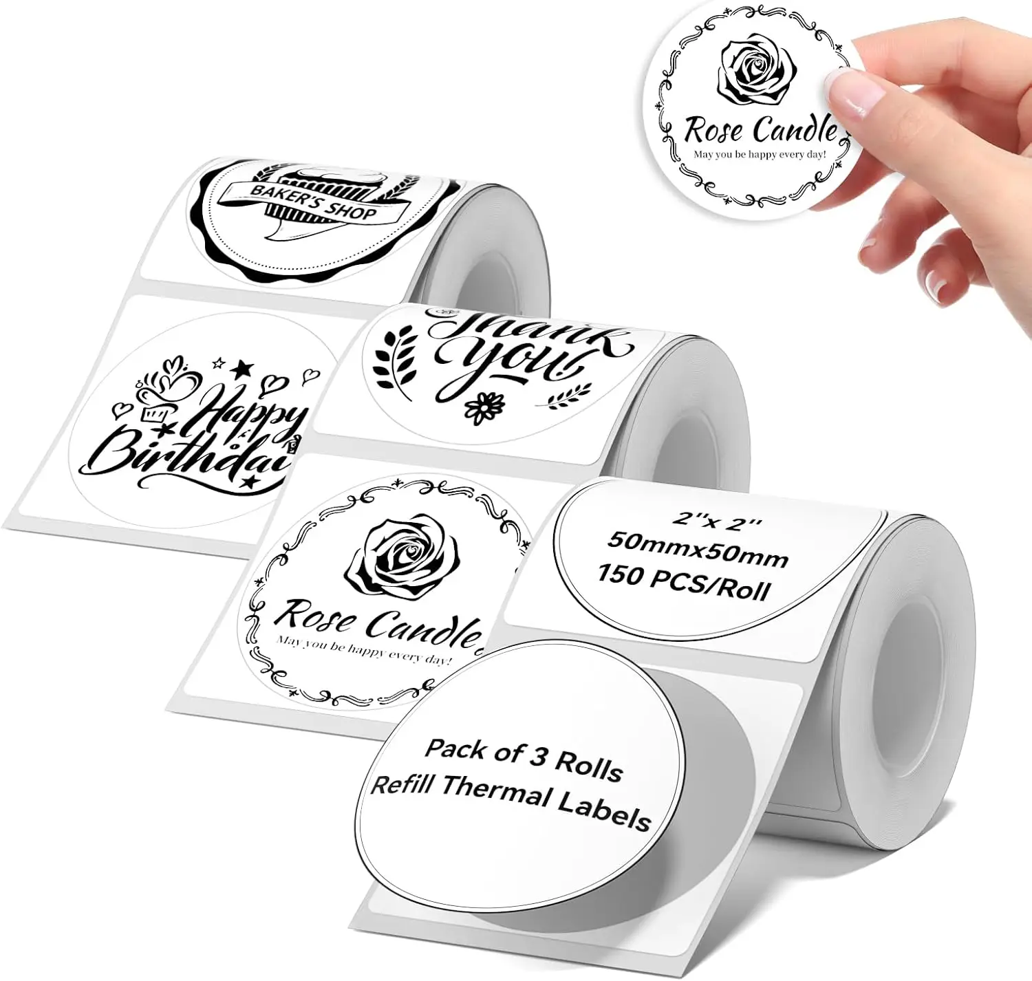 Marklife X2 Thermo-Etikettenaufkleber, Papier, bedruckbar, weiß, 40–50 mm Breite, Kleidungsetikett, Warenpreis, Lebensmittel, selbstklebendes Klebeband Image