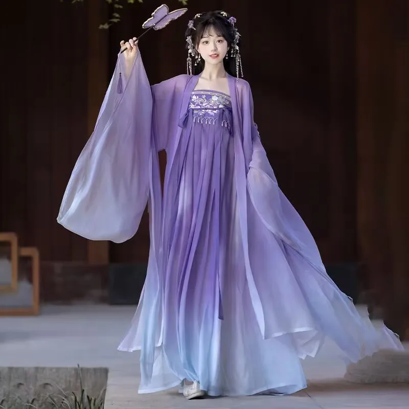 Große Größe 10XL Hanfu Kleid Frauen Chinesische Hanfu Halloween Fee Cosplay Kostüm Farbverlauf Rosa Lila Hanfu Kleid Plus Größe 8XL