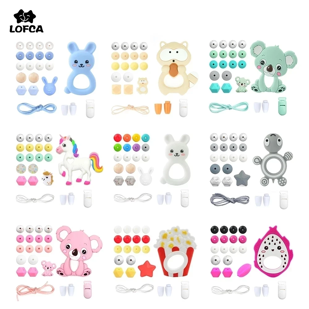 LOFCA Baby Silikon Beißring Für DIY Baby Zahnen Halskette Spielzeug Machen Persönlichkeit Schnuller kette Food Grade Silikon Perlen Set Image