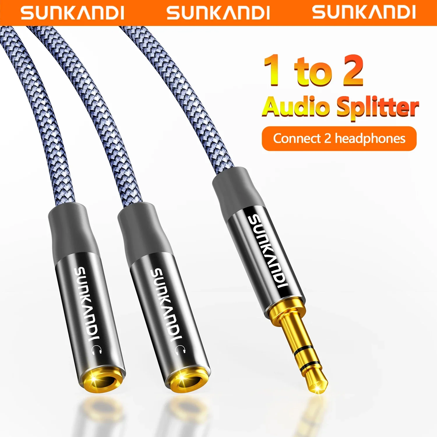 SUNKANDI Kopfhörer-Splitter, 3,5-mm-Stecker auf 2 Anschlüsse, 3,5-mm-Buchse, Headset-Splitter für Telefon, PS4, Switch, Tablets und mehr