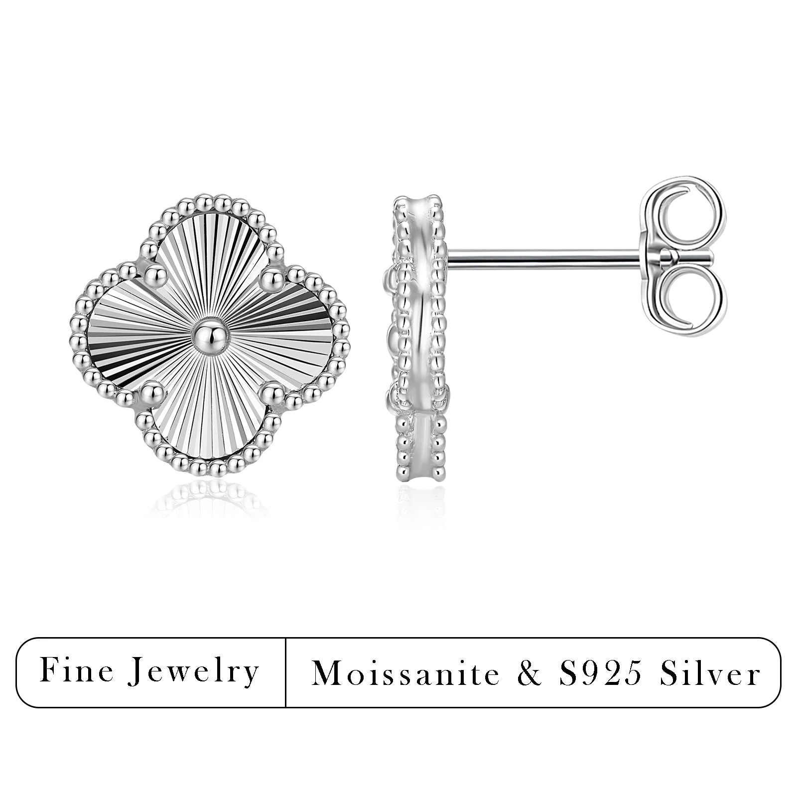 S925 Sterling Silber Antike Chinesische Vierblättrige Blumen-Ohrstecker Großhandel Vintage Radial-Textur Schmuck für Frauen