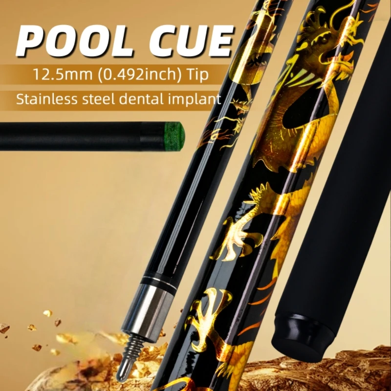Black Technology Carbon 9-Ball-Pool-Queue mit goldenem Drachenmuster, Anti-Schweiß- und Antihaft-Griff, unverzichtbar für Anfänger Image