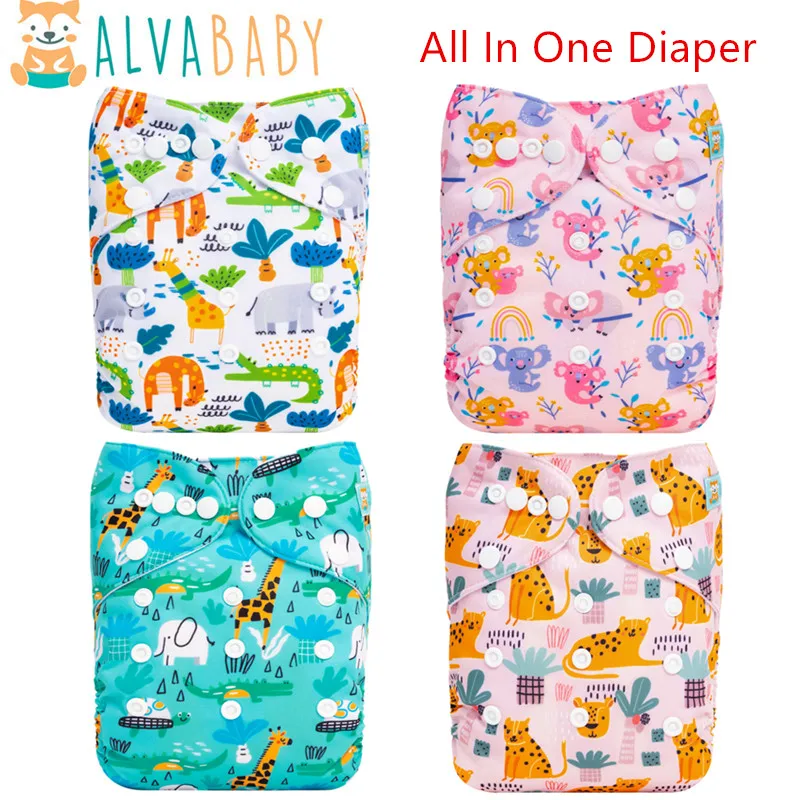U Pick ALVABABY AIO Windel, All-in-One-Windel, eingesetzt, 1 Stück, 4-lagiger Bambuseinsatz, wiederverwendbare Baby-Stoffwindel Image