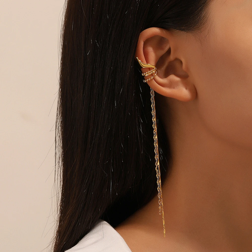 1PC Lange Quaste Gold Farbe Ohr Manschetten Nicht Perforierte Elf Ohr Clip Ohrringe Gefälschte Knorpel Ohrringe Für Frauen Heißer Verkauf schmuck Image