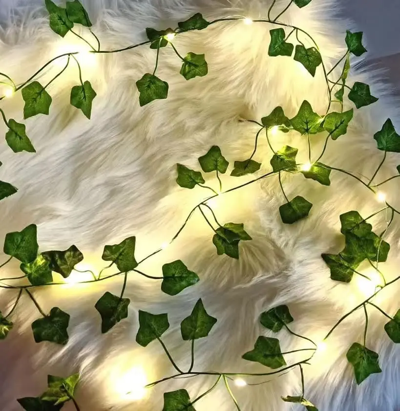 10–100 LED-Leuchten, batteriebetrieben, Lichterkette, künstliche Efeu-Lichterkette, Weihnachtsgirlande für Schlafzimmer, Vorhang, Wohnheim-Dekoration Image