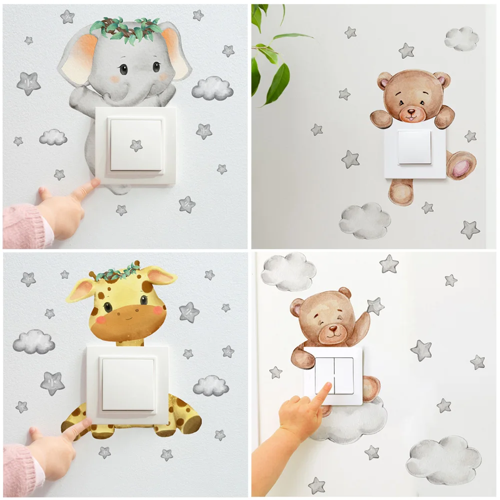 Süße Giraffe Bär Elefant Stern Schalter Aufkleber Kind Baby Schlafzimmer Dekoration selbstklebende Home Decor Tapete Kind Wandtattoos