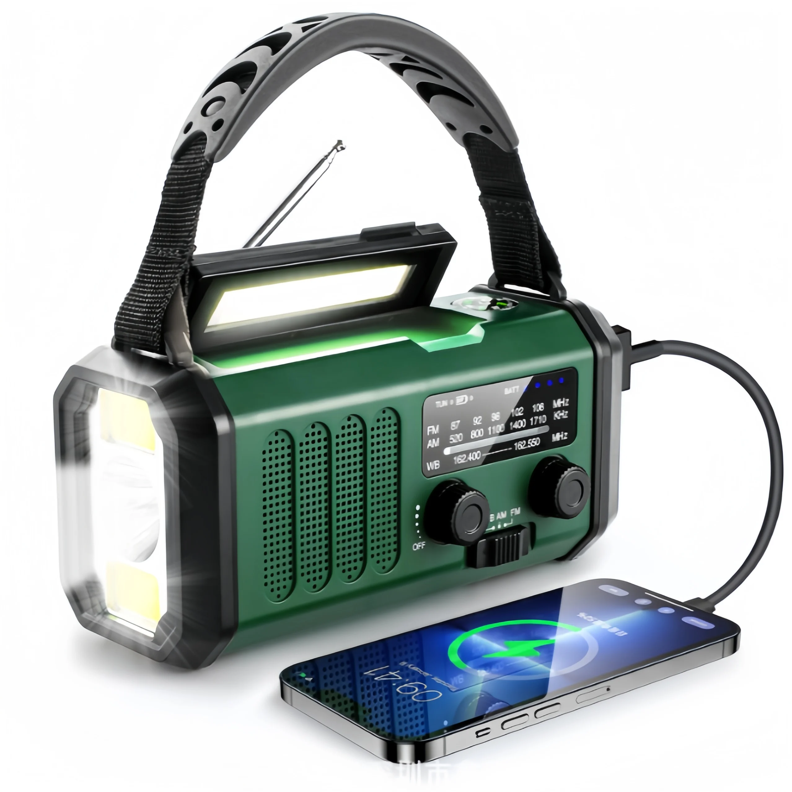 Kurbelbetriebene Notfall-Radio mit Taschenlampe LED Licht Solar USB SOS Warnung für Outdoor Survival Image
