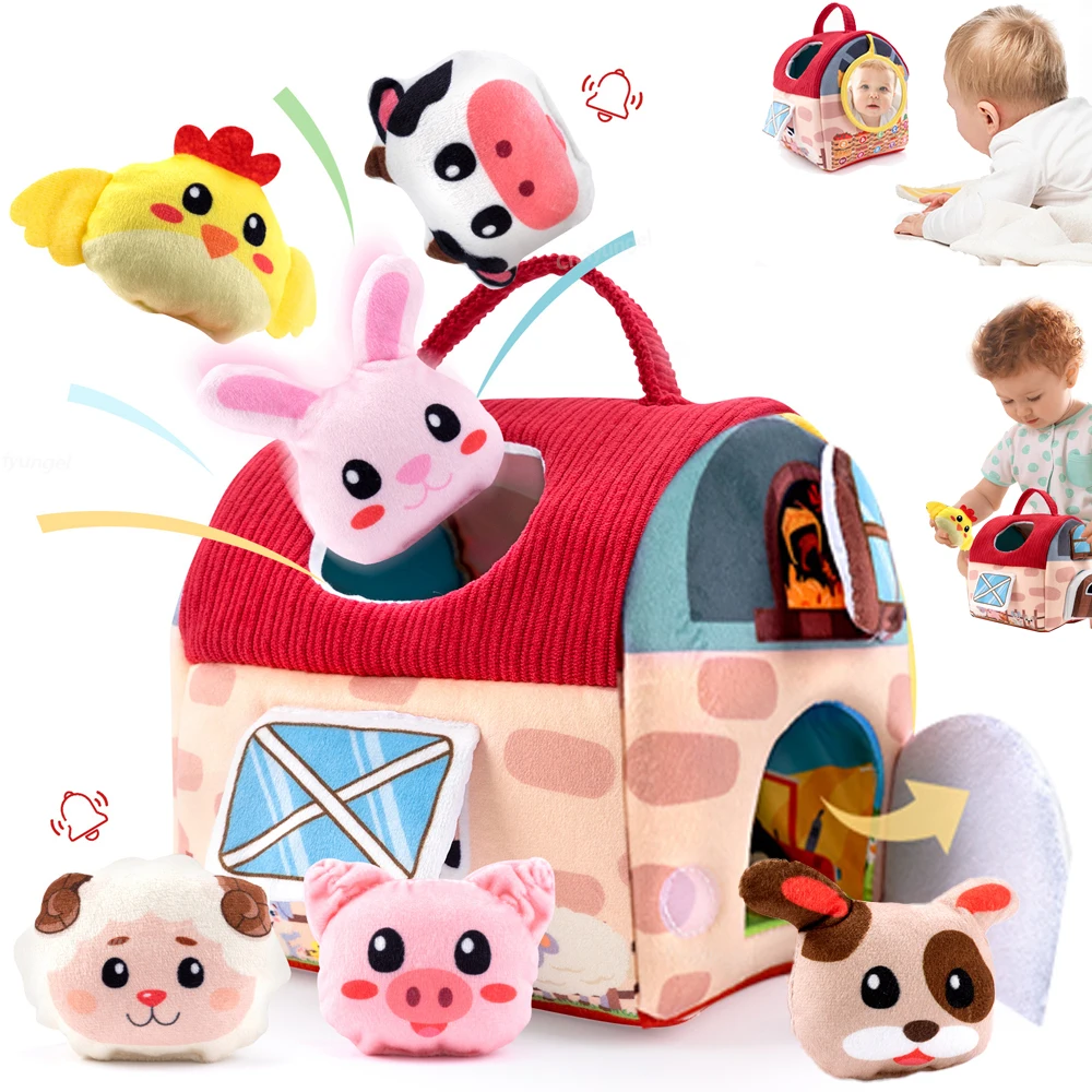 Plüschsche mit Nutztieren, Babyspielzeug, sensorisches Montessori-Spielzeug, tragbares Baby-Bauernhaus-Spielzeug für Kleinkinder, Neugeborene, Geschenke