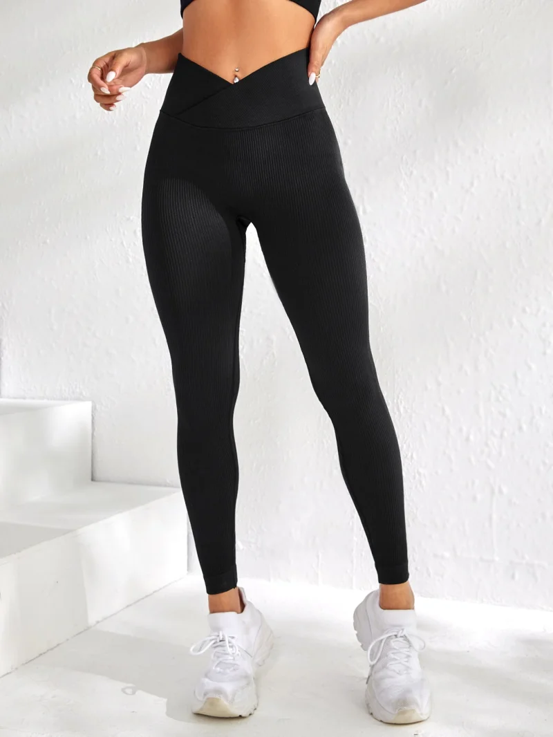 Frauen Sport Leggings V-taille Elastische Pfirsich Gesäß Fitness Hosen Mit Erhöhte Hüften Und Hohe Taille Nahtlose Yoga Hosen Engen Image