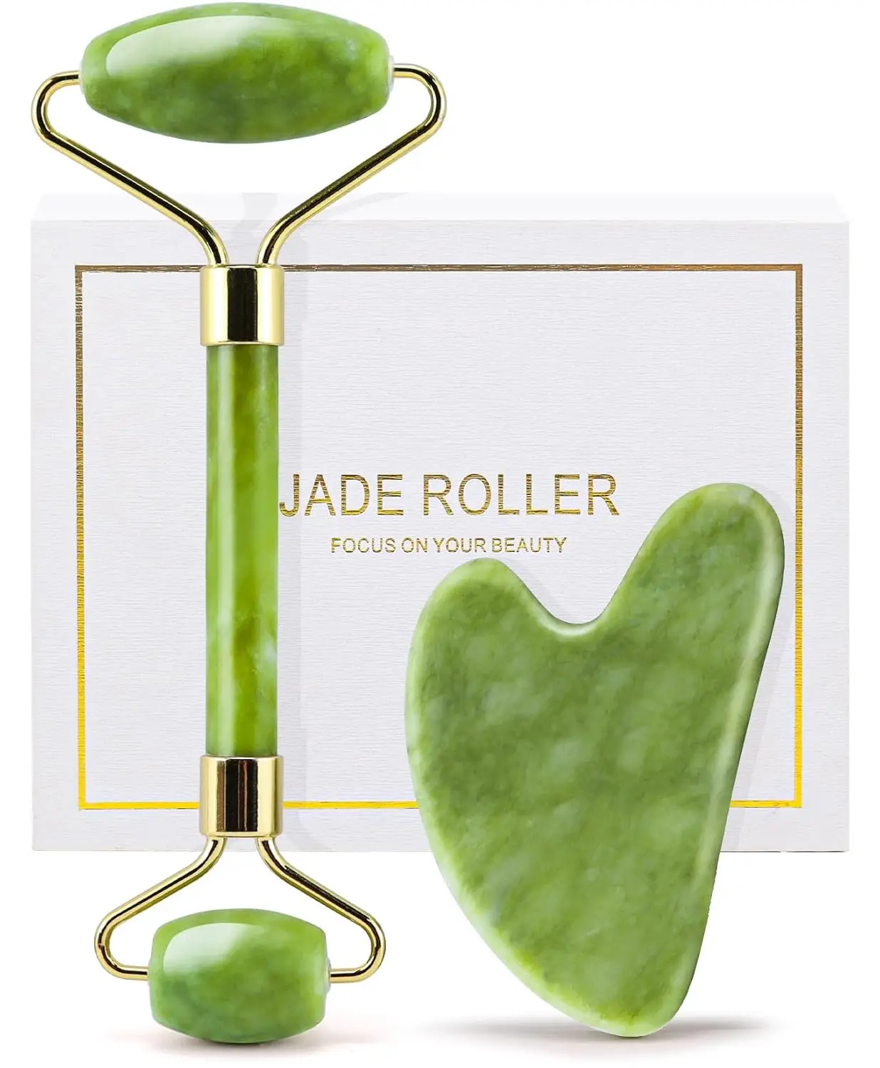 Hautpflege Quarz Stein Natürliche Gesicht Jade Roller Set Kühlende Auge Gua Sha Werkzeug Gesichts Schönheit Massage Für Gesicht Jade Rad Grün