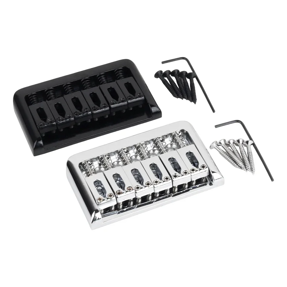 Gearlly 52,5 mm feste Hardtail-Brücke, nicht-Tremolo-E-Gitarrenbrücke für 6-saitige E-Gitarren-Zubehör, Chrom/Schwarz Image