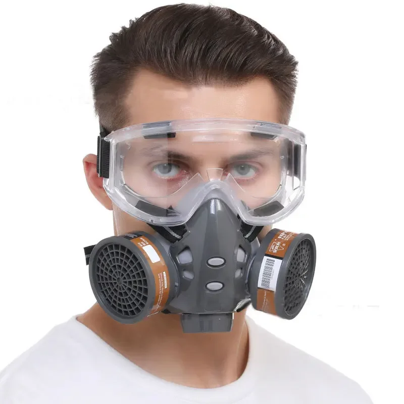 Schützendes chemisches Atemschutzgerät, zwei Kohlefilter für die Sprüh-, Pestizid-, Malerei- und Industrie-Sicherheitsgasmaske mit Antibeschlagbrille Image