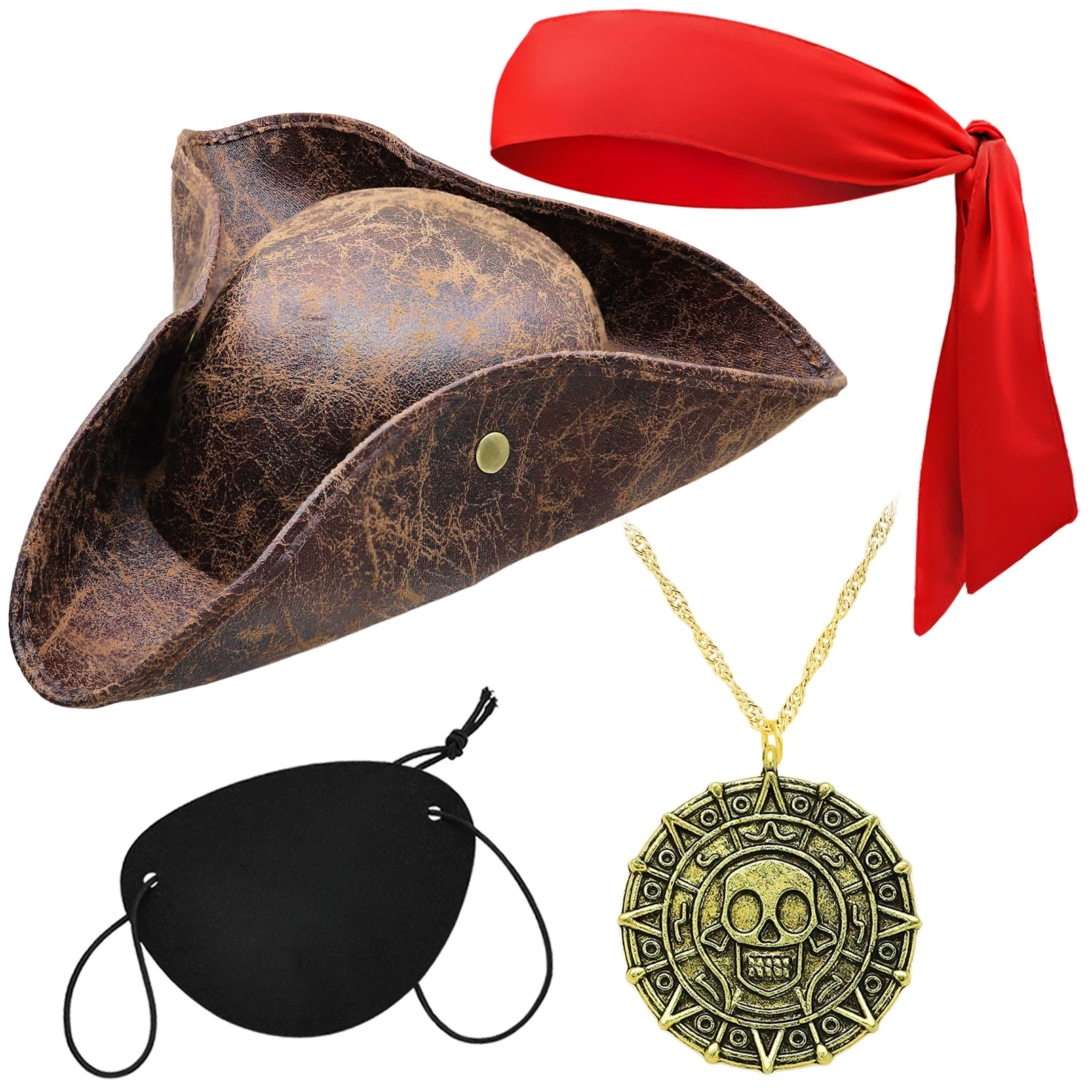 Kunstleder Piratenhut Braun Kapitän Hut Vintage Knopf Maskerade Party Cosplay Kostüm Hut Für Männer Frauen Halloween Requisiten