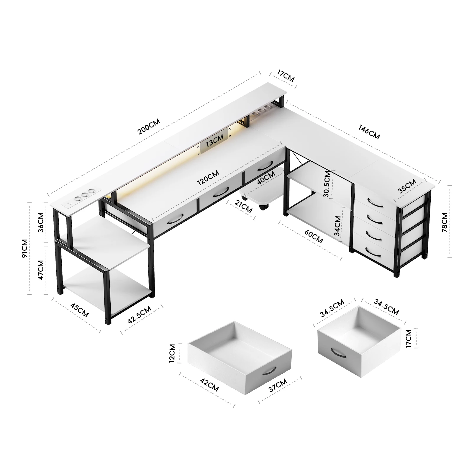 ThomP German Warehouse L-förmiger multifunktionaler Computertisch – geräumiger Desktop, viel Stauraum und intelligente LED-Leuchten für effizientes Büro und immersives Gaming Image
