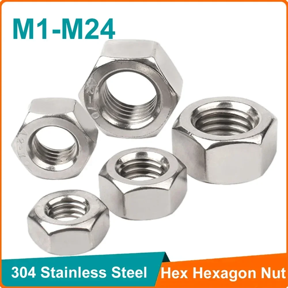 100 Stück 304 A2 Edelstahl Sechskantmutter für M1 M1,2 M1,4 M1,6 M2 M2,5 M3 M4 M5 M6 M8 M10 M12 M16 M20 M24 Schraubenbolzen Image