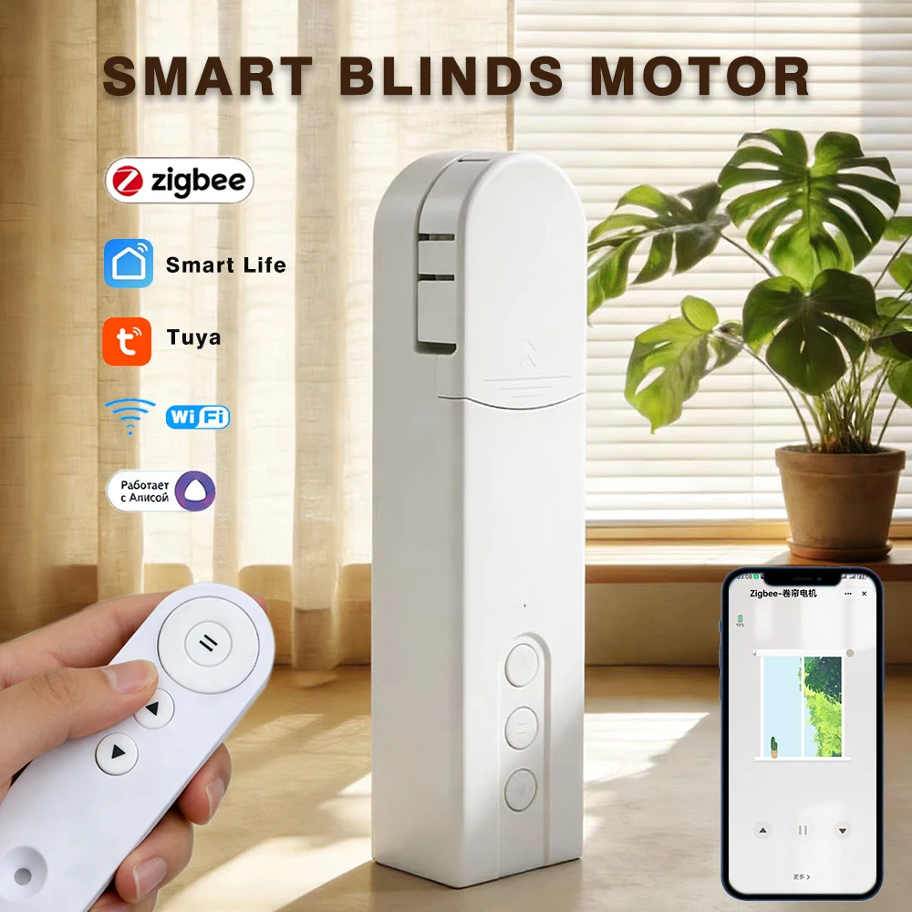 WLAN Smart Motorisierte Rollos mit Tuya Zigbee Antrieb, App-Steuerung für Jalousien und Vorhänge, Öffnen und Schließen per Treiber