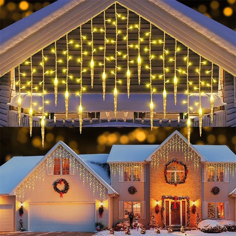 LED-Lichtervorhang Eiszapfen-Lichterkette Weihnachtsgirlande Feenlichter 0,4-0,6m Fallhöhe Weihnachten Garten Straße Außenbeleuchtung