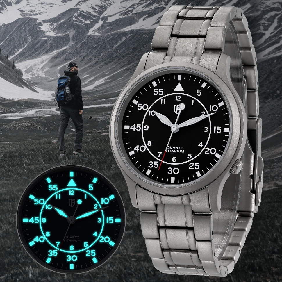 BERNY Titanuhr für Herren, AR-Beschichtung, Saphir, modische Armbanduhr, leuchtende VH31, ultradünne Quarzuhr, wasserdicht, 5ATM-Uhr Image