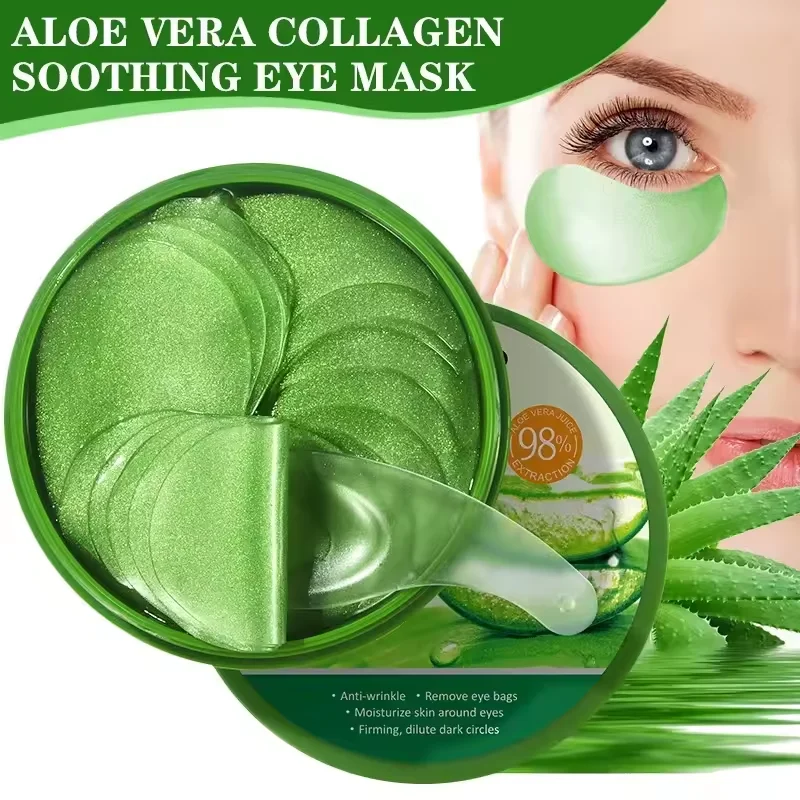 60 stücke Aloe Vera Kollagen Augen Maske Anti Augenringe Entfernung Augen Taschen Feuchtigkeitsspendende Straffende Augenklappen Augen Hautpflege produkte