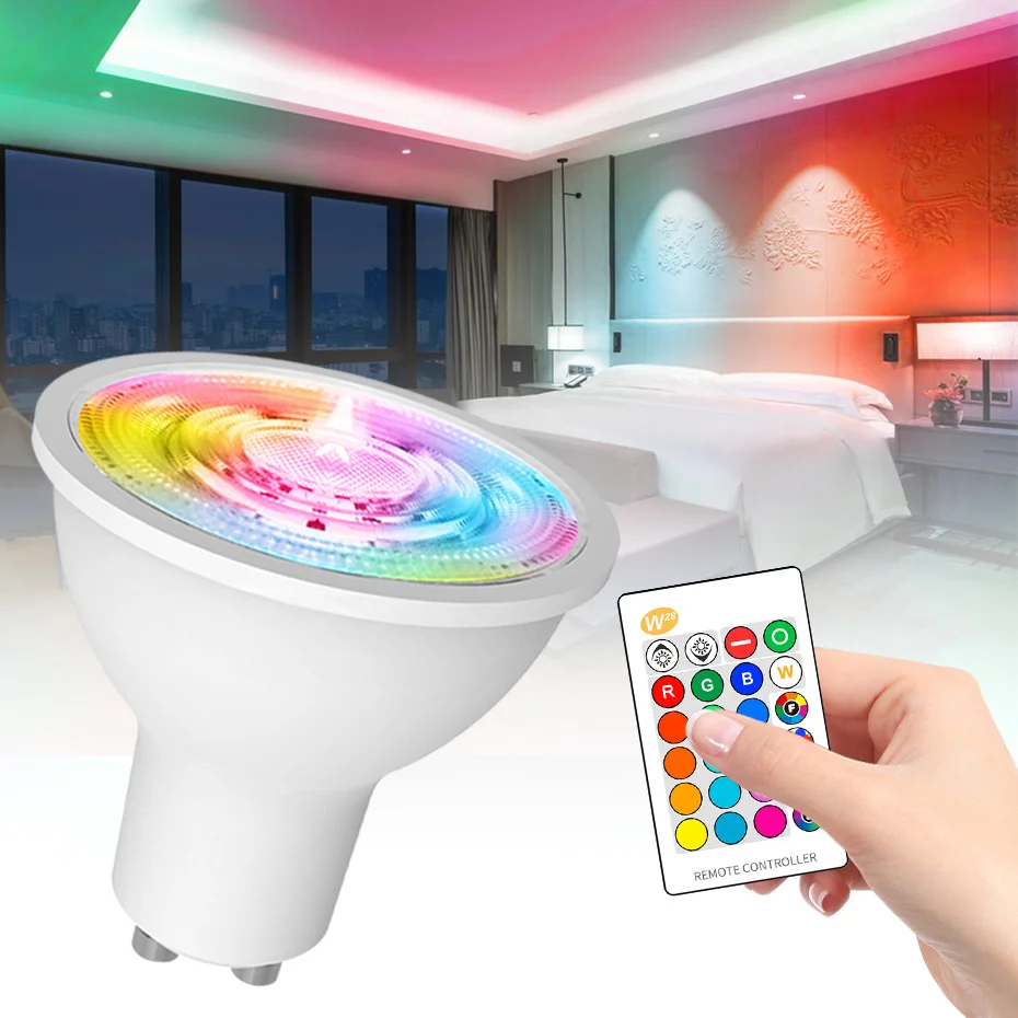 LED-Birne, GU10, 8 W, Strahler, dimmbar, RGB-LED-Lampe, 16 Farben, Heimdekoration, AC 85–265 V, RGBW, RGBWW mit IR-Fernbedienung