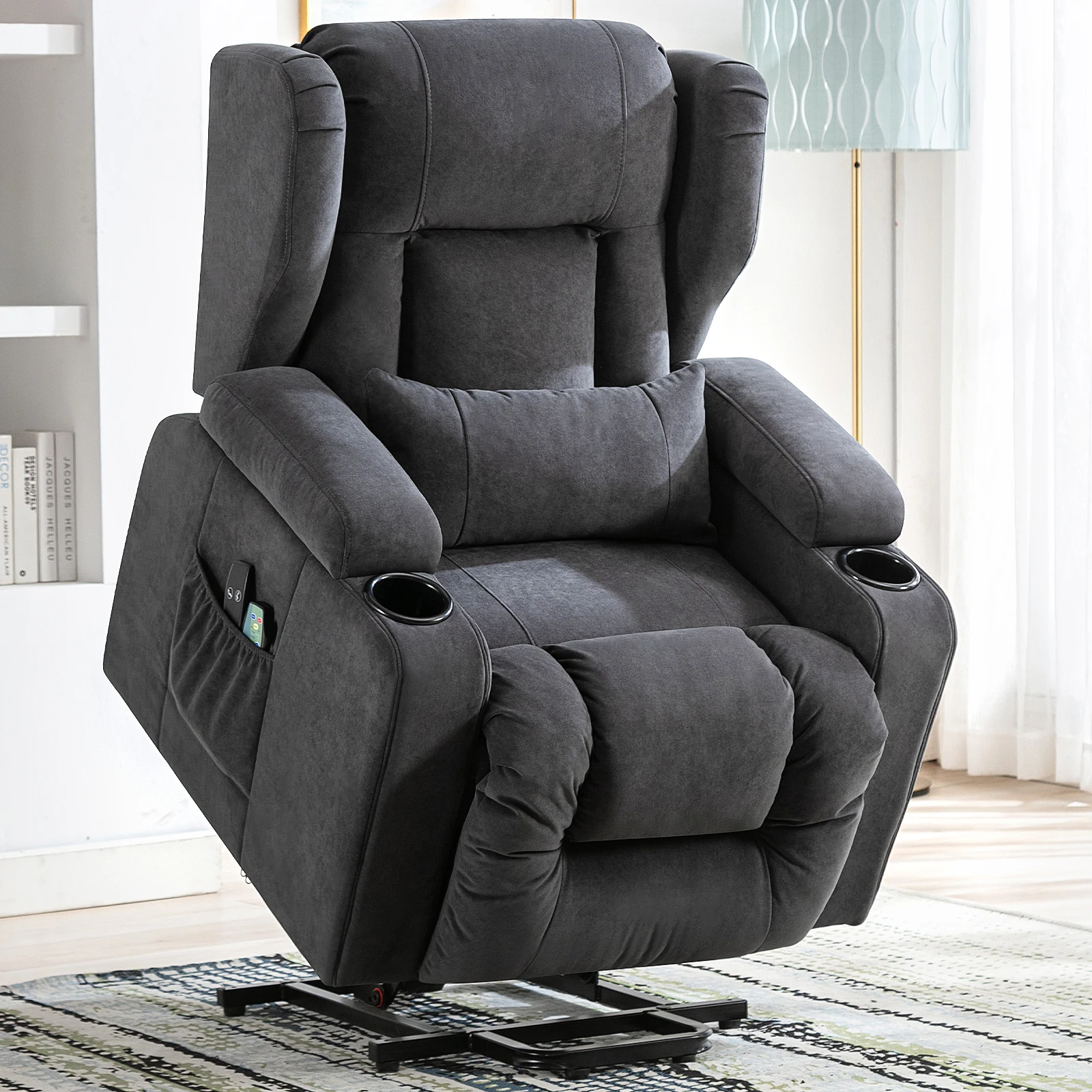 COMHOMA Relaxsessel Aufstehhilfe Massagesessel mit Stoffoberfläche elektrischer Aufstehsessel Fernsehsessel Sessel Stoff
