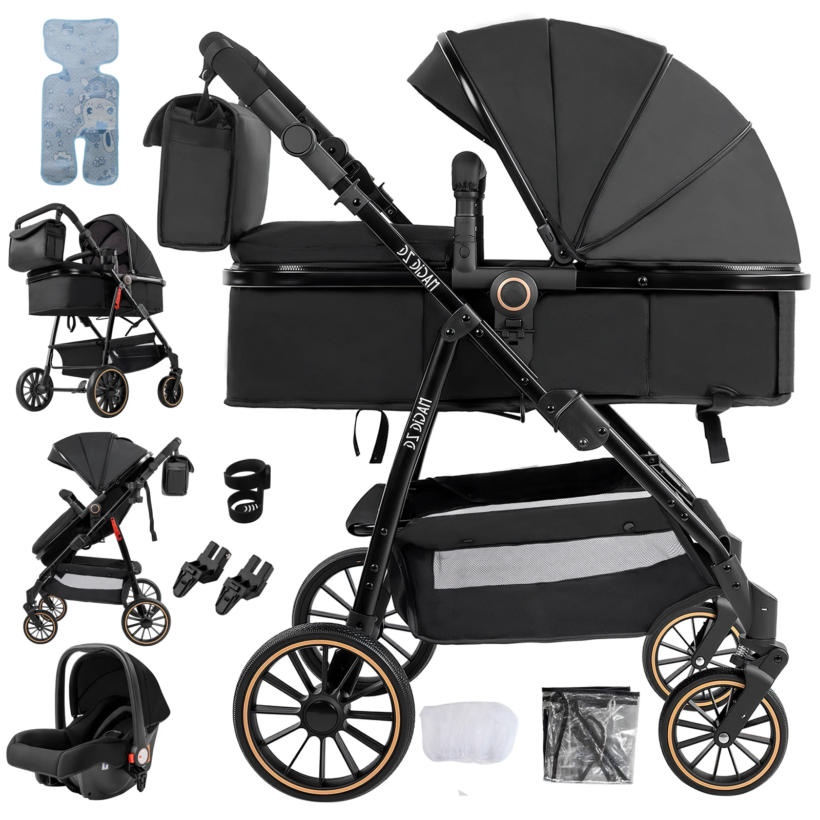 Kinderwagen, leichter Kinderwagen, Kinderwagen, 3-in-1, faltbarer Kinderwagen, hochwertige Kinderwagen, flacher Kinderwagen, verstellbarer Sitz