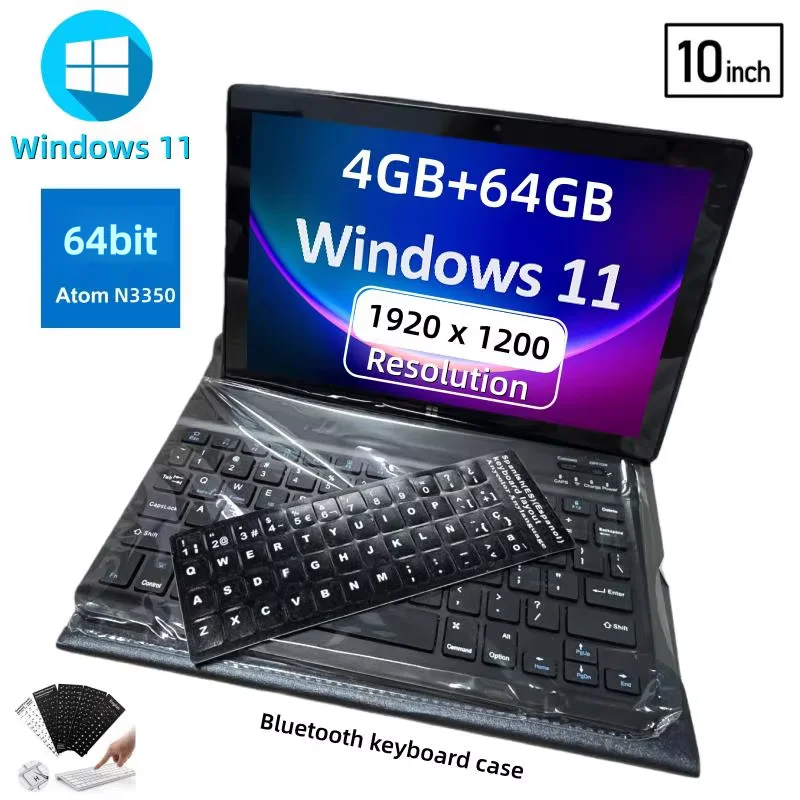 Heiß begehrtes Typ-C 10,1-Zoll-Tablet mit Windows 10 und Tastatur, 4 GB RAM, 64 GB ROM, 64-Bit Intel Atom N3350 4-Kern-Prozessor, 1920 x 1200 IPS-Auflösung Image