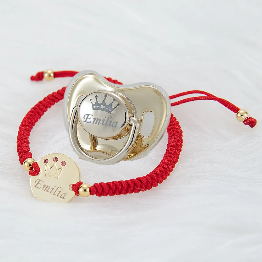 MIYOCAR Personalisierte reales gold platte bling schnuller edelstahl armband set BPA FREI Luxus einzigartige design schnuller PB Image