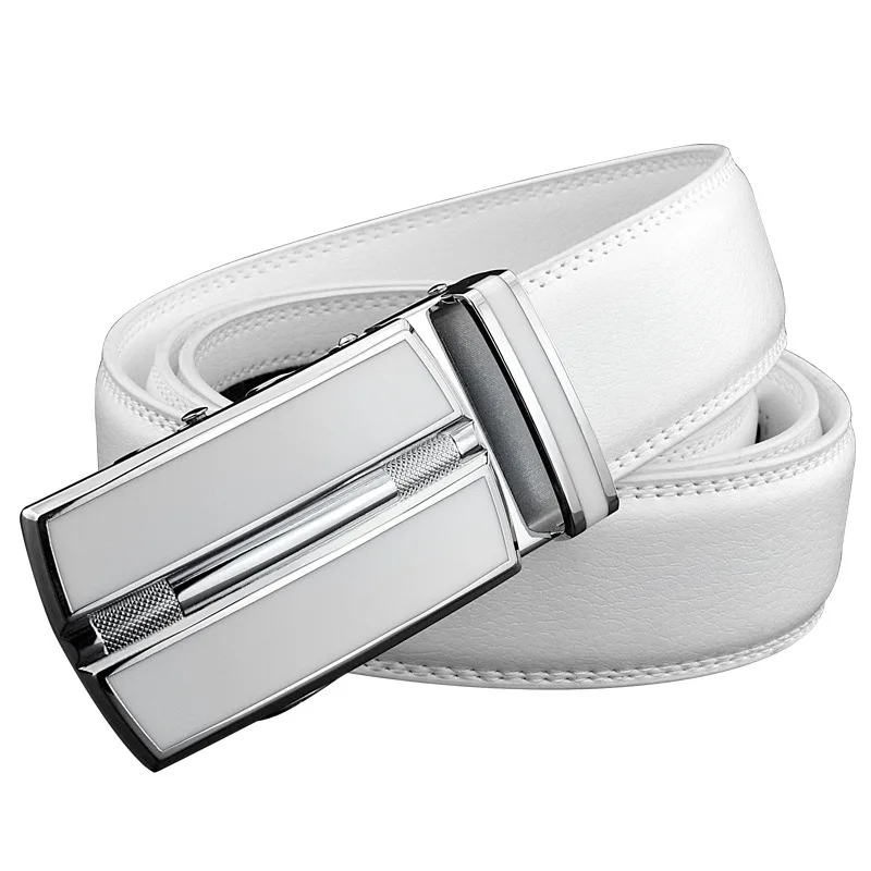 Elegante weiße Farbe Männer Frauen Unisex Echtes Leder Gürtel automatische Schnalle Taille Riemen für Jeans berühmte Marke Luxus Designer