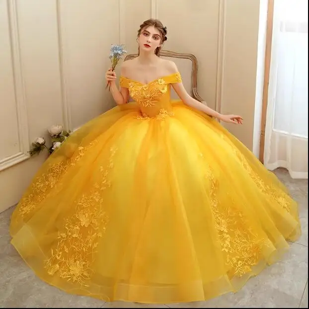 Luxus Gold Spitze Party Vestidos 15 Anos Vintage Ballkleid Quince anera Kleider 12 Farben Vestido de 15 Quinceañeras Image