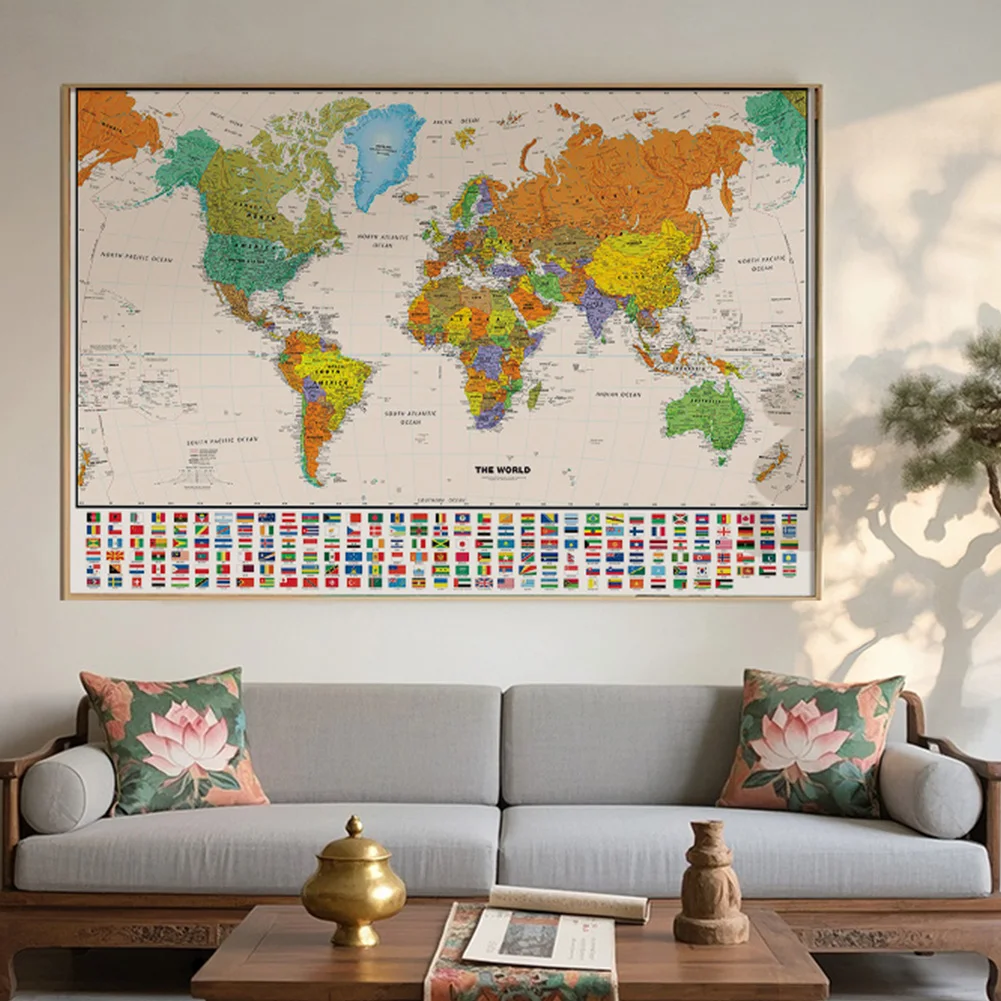 100 x 70 cm große Weltkarte, klassische Ausgabe, ungerahmtes Wandkunst-Poster, Gemälde für Zuhause und Klassenzimmer – pädagogisch für Kinder und Erwachsene Image