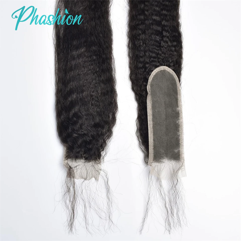 Phashion 26 28 Zoll verworrene gerade 2 x 6 tiefe Scheitel Kim K Spitzenverschluss 13 x 6 Spitzenfront nur Echthaar transparentes Remy-Haar Image