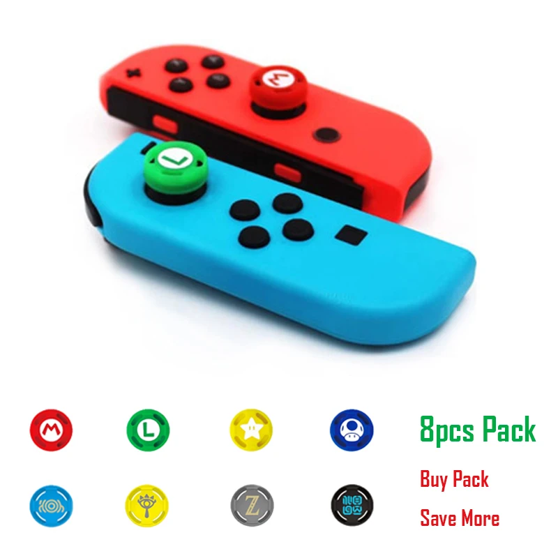 8 stücke Weiche Silikon Nette Cartoon Thumb-Stick Griffe Kappe Für Schalter Oled Joy Con Controller NS Lite Joystick Abdeckung Schutz Image
