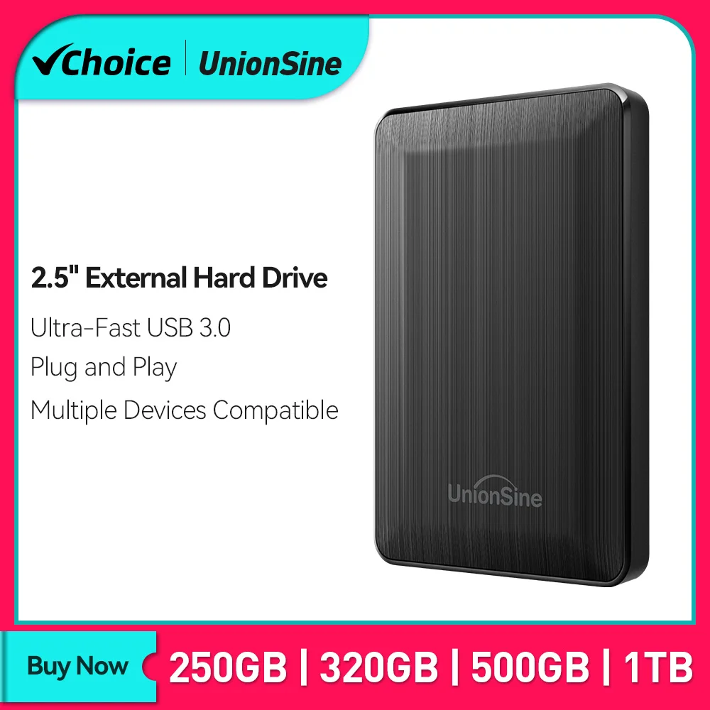 Unionsine hdd 2,5 zoll tragbare externe festplatte 250gb 320gb 500gb 1tb usb 3,0 speicher kompatibel für pc mac desktop macbook Image