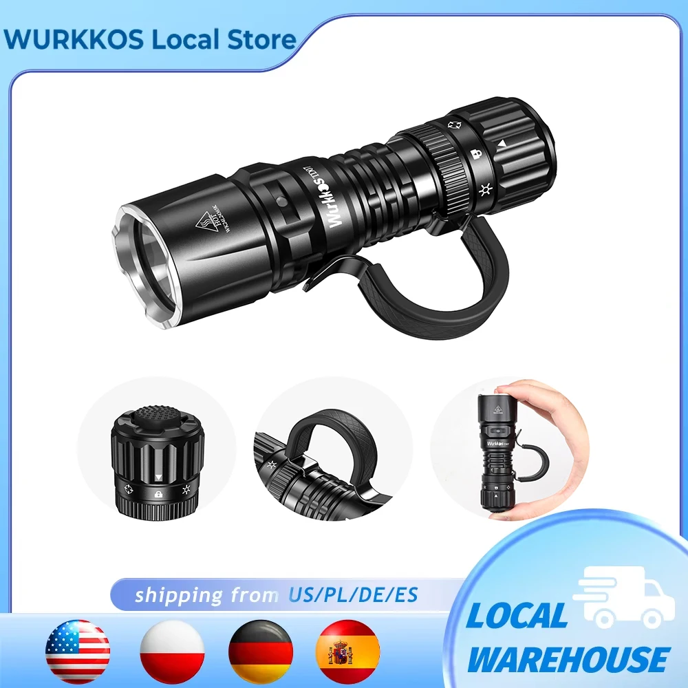 Wurkkos TD07 1300LM Taktische Taschenlampe, 479 m, Weitwurf, IP68, wasserdicht, 18350-Akku, Taschenlampe, Doppelschalter und Ringgriff Image