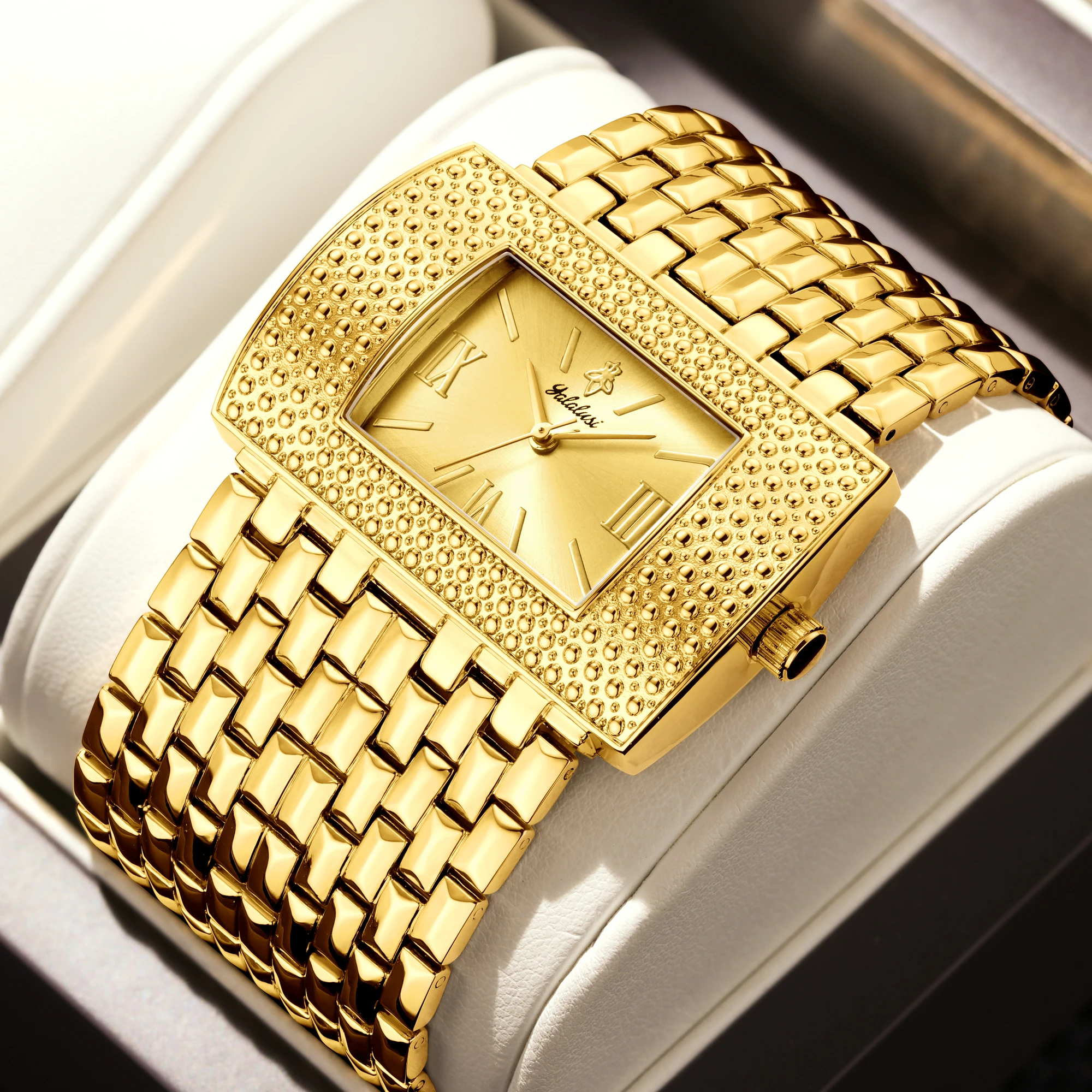 YaLaLuSi wasserdichte Quarzuhr für Damen: Luxuriöse goldene, quadratische, modische und elegante Armbanduhr als Geschenk für Damen Image