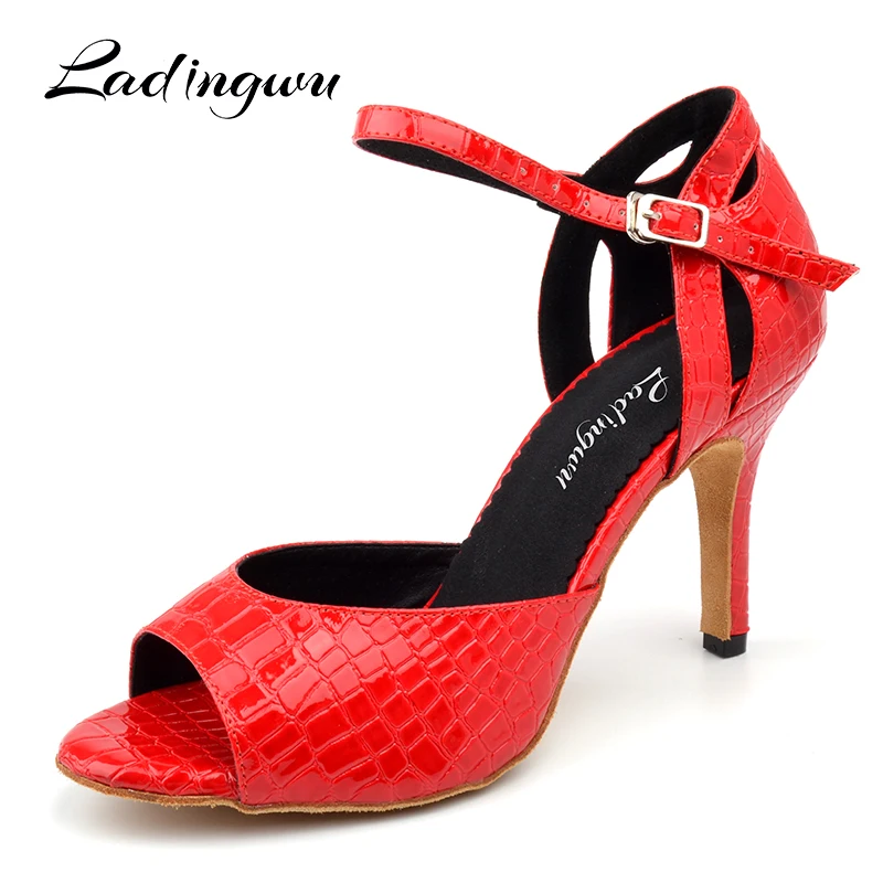 Ladingwu Latin Dance Schuhe Frauen Schlange textur PU Weichen Boden Ballroom Dance Schuhe Rot Schwarz zapatos de baile latino mujer