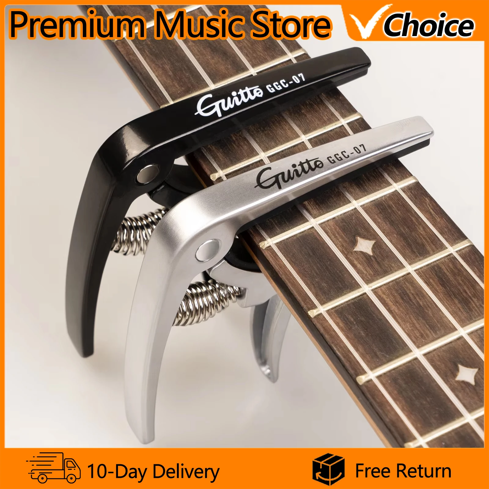 GUITTO Ukulele Capo GGC-07 Universeller Hawaiianischer Gitarren-Capo Multifunktionale Zinklegierung Stimmklemme Gitarrenzubehör Image