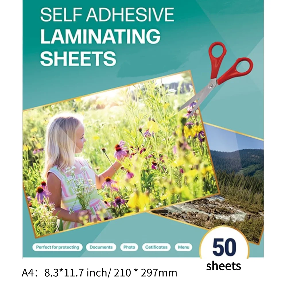 50 Blatt Kaltlaminierfolie, zerbrochenes Glas, Hologramm, Kartenfotos und Vinyl-Aufkleber, selbstklebende, transparente Laminierblätter Image