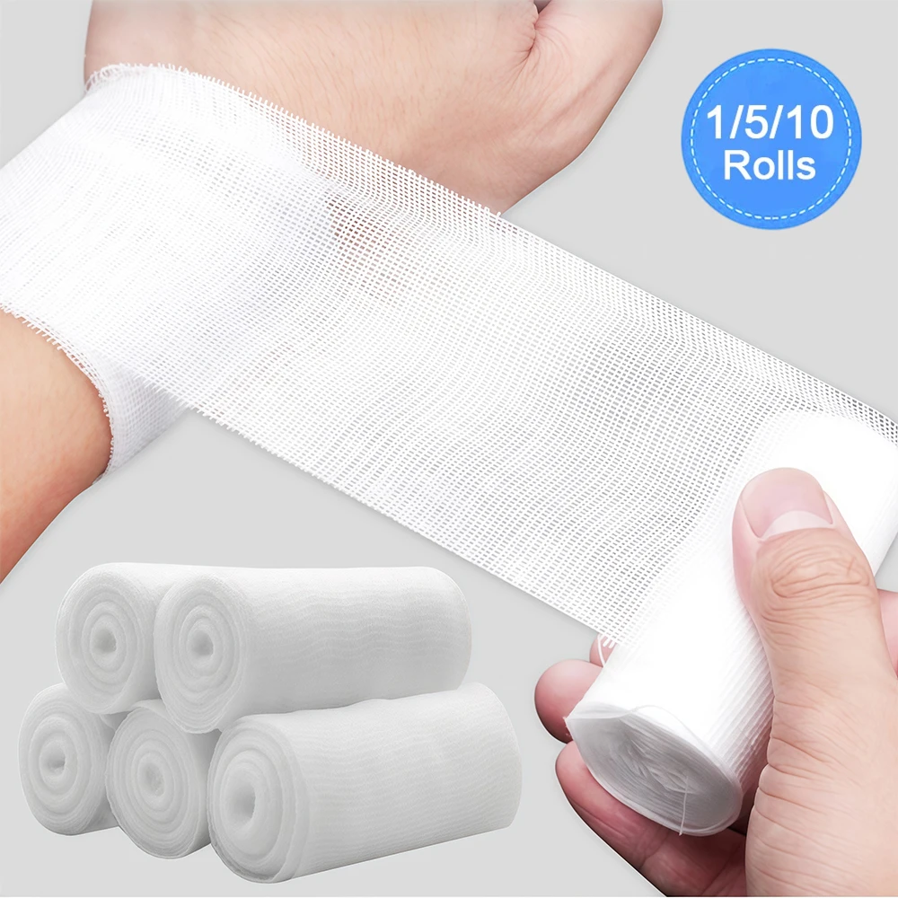 1/5/10 Rollen saugfähige Gaze-Baumwollverbandrolle, Wunde, Hämostase, Verpackung, Verband, Fixierung, Erste-Hilfe-Verbandrolle Image