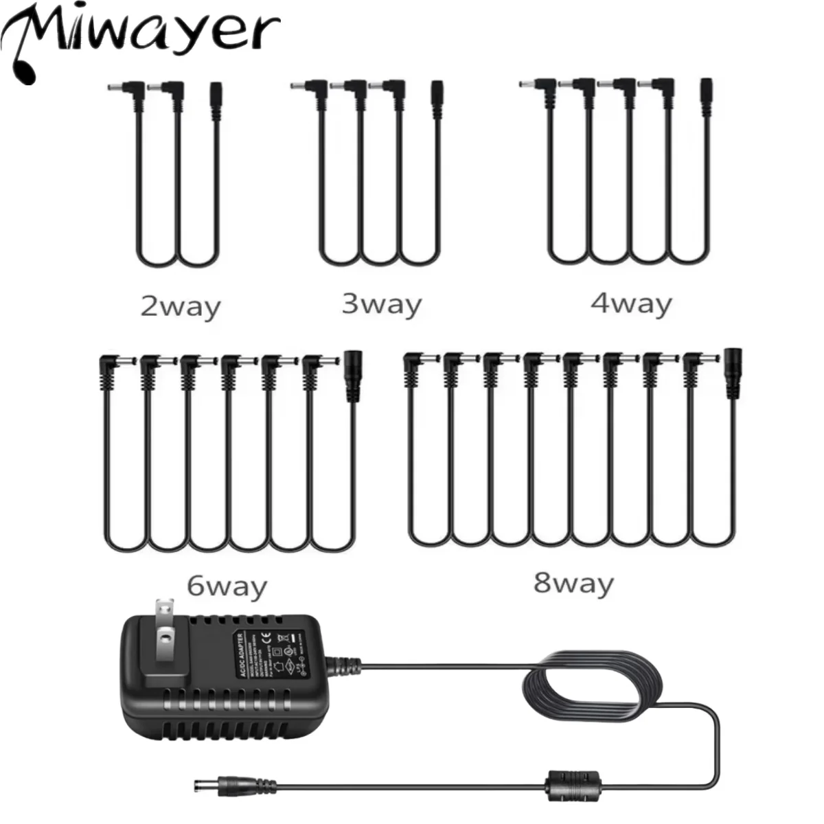 Miwayer Daisy Chain 1 bis 3/5/6/8 Wege Gitarreneffektpedal Zubehör Netzteilkabel für 9 V DC Adapterstecker Image