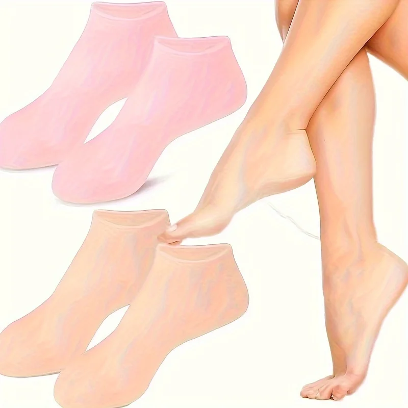 2er-Pack feuchtigkeitsspendende Fußmasken aus ultraweichem Silikon für trockene, rissige Füße – Paar mit Feuchtigkeitscreme zur Peeling-Fußpflege Image