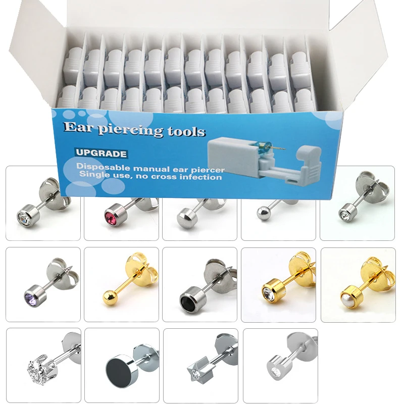 Ohrpiercing-Pistole, Einweg-Desinfektionsmittel, Sicherheits-Ohrring-Piercer-Set, Ohrstecker, Nasenring, Piercing-Maschine, Körperschmuck-Werkzeug, 17 Farben Image