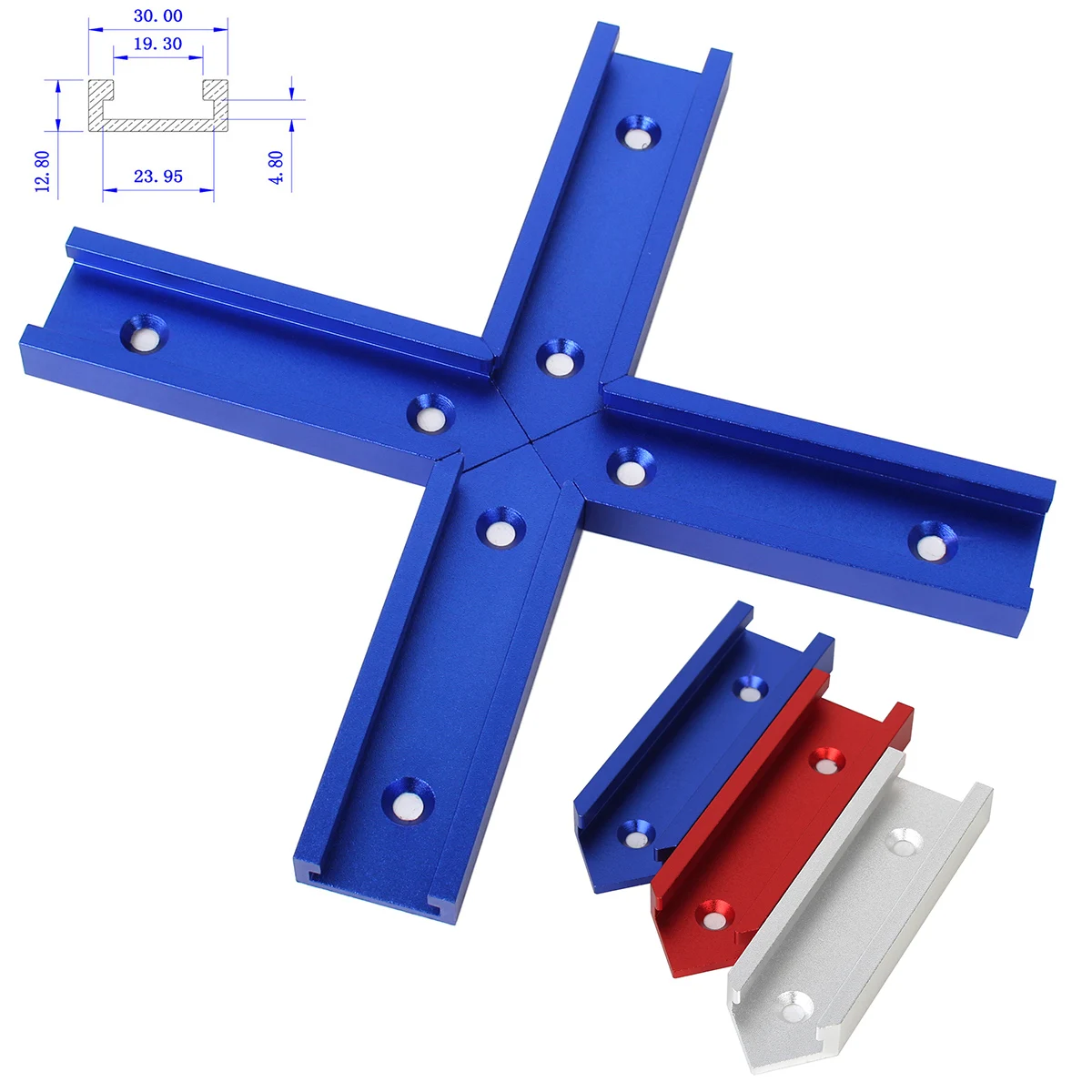 4 Stücke 30 Typ T-track Kreuzung Kit Aluminium T Slot Rutsche Gehrung Tischbefestigung Kreuz T-Track Jig Zimmerei Holzbearbeitungswerkzeuge Image