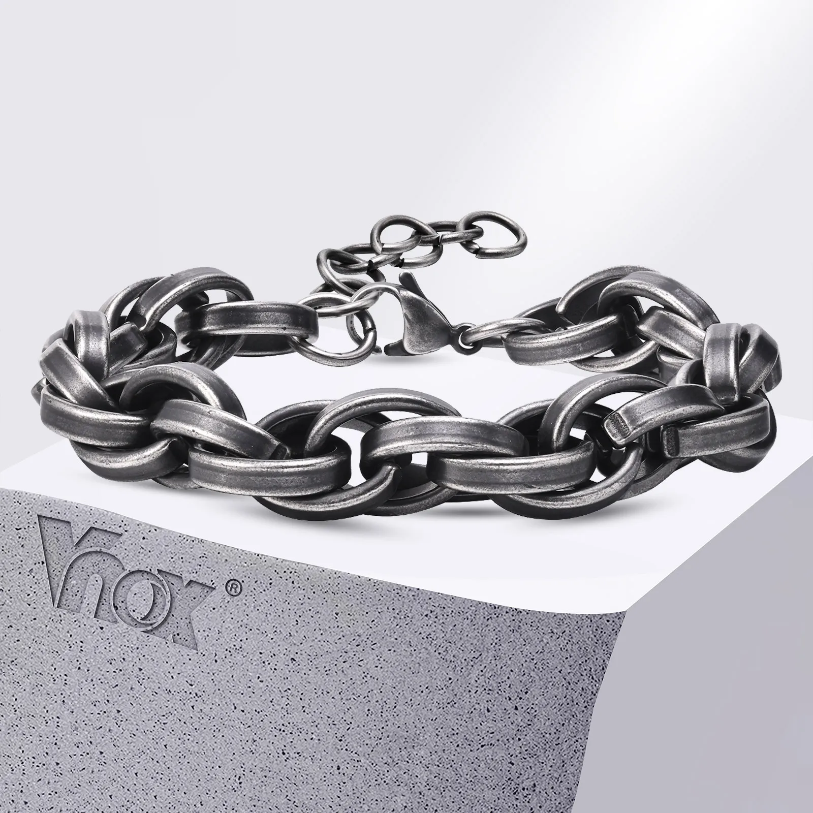 Vnox Chunky 11 mm kräftige handgefertigte Gliederkettenarmbänder für Männer und Jungen, oxidiertes Vintage-Wikinger-Punk-Armband mit schwerem Motorrad Image