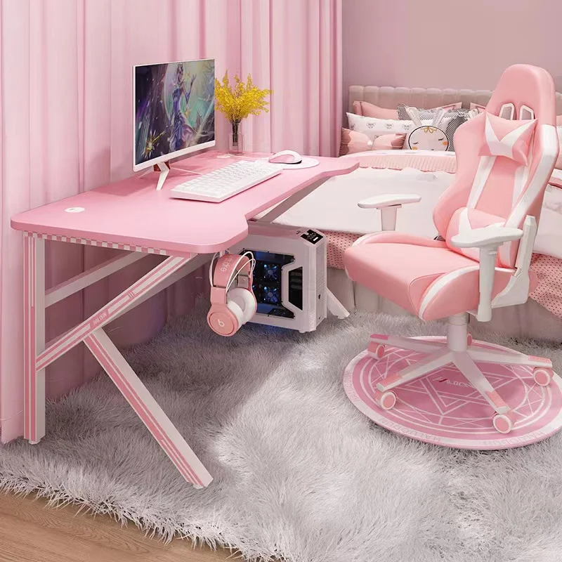 Rosa Gaming-Schreibtisch für Mädchen, Laptoptisch, Computertisch, weiß, Live-Gamer, Home-Live-Schreibtisch, Schlafzimmer-Desktop-Gamer-Schreibtisch