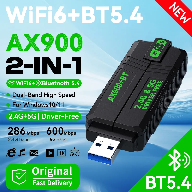AX900 WIFI6 USB-Adapter Bluetooth 5.4 Wireless-Adapter Dual Band 2,4 G + 5 GHz 900 Mbit/s USB 3.0 Wireless-Kartenempfänger für WIN10/11 Image